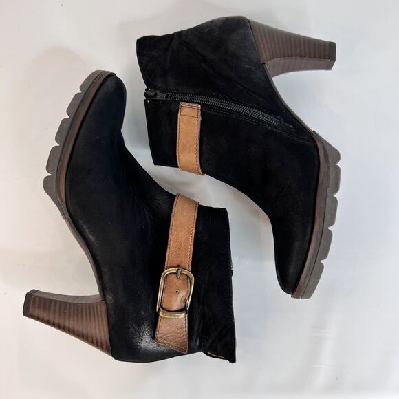 Paul Green Karla Booties US 6 UK 3.5 Black Nubuck Leather Ankle Strap Chunky Lug - Picture 5 of 10
